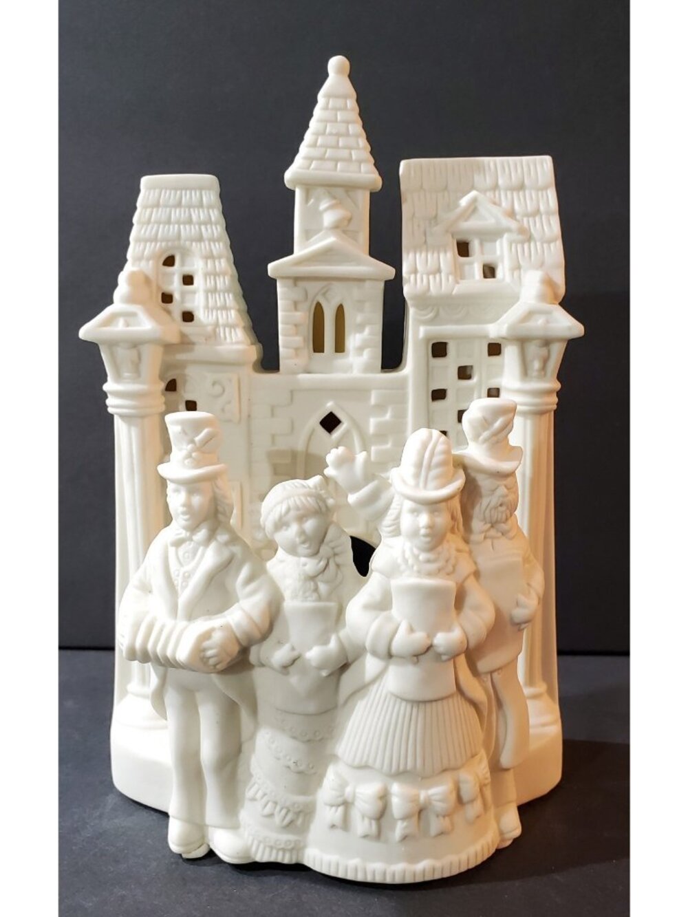 PartyLite VILLAGE CAROLERS bisque Victorian church Christmas candle holder P0204